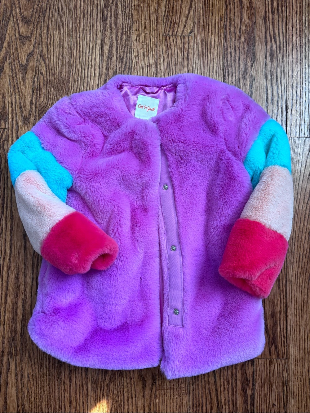 Cat & Jack Bright Purple Faux-Fur Jacket with Colorblock Sleeves